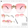 Womens Crucifix Cross Bling Rimless Rectangular Metal Frame Sunglasses