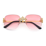 Womens Crucifix Cross Bling Rimless Rectangular Metal Frame Sunglasses