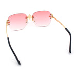 Womens Crucifix Cross Bling Rimless Rectangular Metal Frame Sunglasses