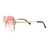 Womens Crucifix Cross Bling Rimless Rectangular Metal Frame Sunglasses