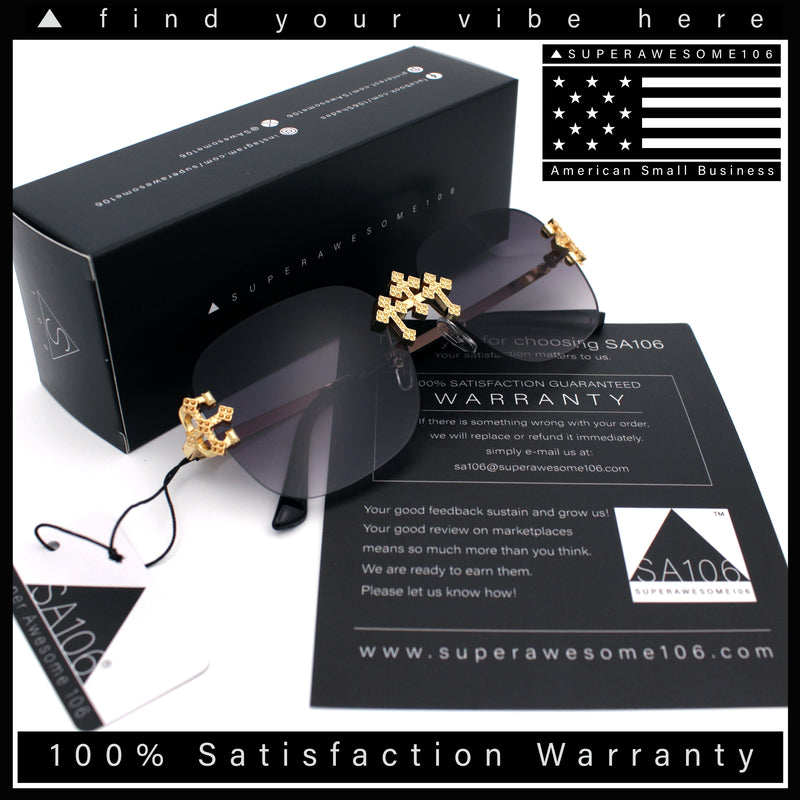 Womens Crucifix Cross Bling Rimless Rectangular Metal Frame Sunglasses