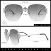 Womens Crucifix Cross Bling Rimless Rectangular Metal Frame Sunglasses