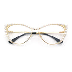 Womens Luxe Pearl Jewel Trim Classic Cat Eye Metal Rim Sunglasses