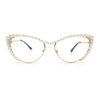 Womens Luxe Pearl Jewel Trim Classic Cat Eye Metal Rim Sunglasses