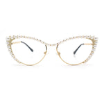Womens Luxe Pearl Jewel Trim Classic Cat Eye Metal Rim Sunglasses