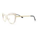 Womens Luxe Pearl Jewel Trim Classic Cat Eye Metal Rim Sunglasses