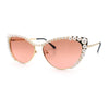 Womens Luxe Pearl Jewel Trim Classic Cat Eye Metal Rim Sunglasses