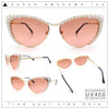 Womens Luxe Pearl Jewel Trim Classic Cat Eye Metal Rim Sunglasses