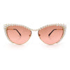 Womens Luxe Pearl Jewel Trim Classic Cat Eye Metal Rim Sunglasses