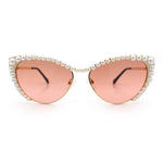 Womens Luxe Pearl Jewel Trim Classic Cat Eye Metal Rim Sunglasses