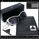 Womens Luxe Pearl Jewel Trim Classic Cat Eye Metal Rim Sunglasses