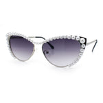 Womens Luxe Pearl Jewel Trim Classic Cat Eye Metal Rim Sunglasses