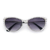 Womens Luxe Pearl Jewel Trim Classic Cat Eye Metal Rim Sunglasses