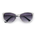 Womens Luxe Pearl Jewel Trim Classic Cat Eye Metal Rim Sunglasses