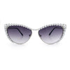 Womens Luxe Pearl Jewel Trim Classic Cat Eye Metal Rim Sunglasses