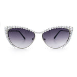 Womens Luxe Pearl Jewel Trim Classic Cat Eye Metal Rim Sunglasses