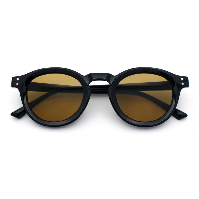Gentlemanly Keyhole Beveled Round Horn Rim Hipster Sunglasses