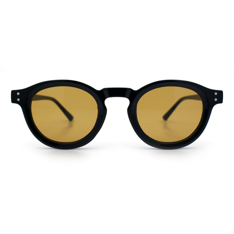 Gentlemanly Keyhole Beveled Round Horn Rim Hipster Sunglasses