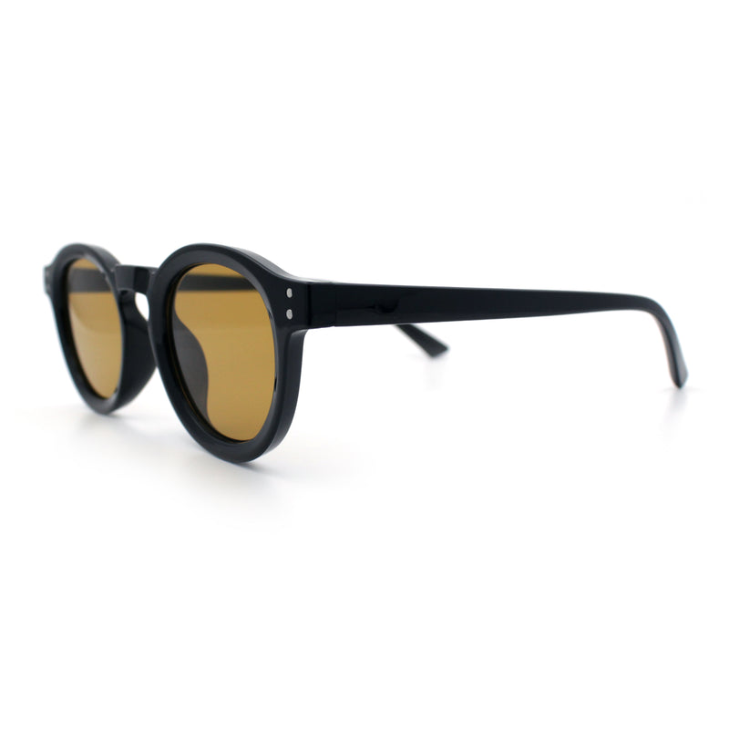 Gentlemanly Keyhole Beveled Round Horn Rim Hipster Sunglasses