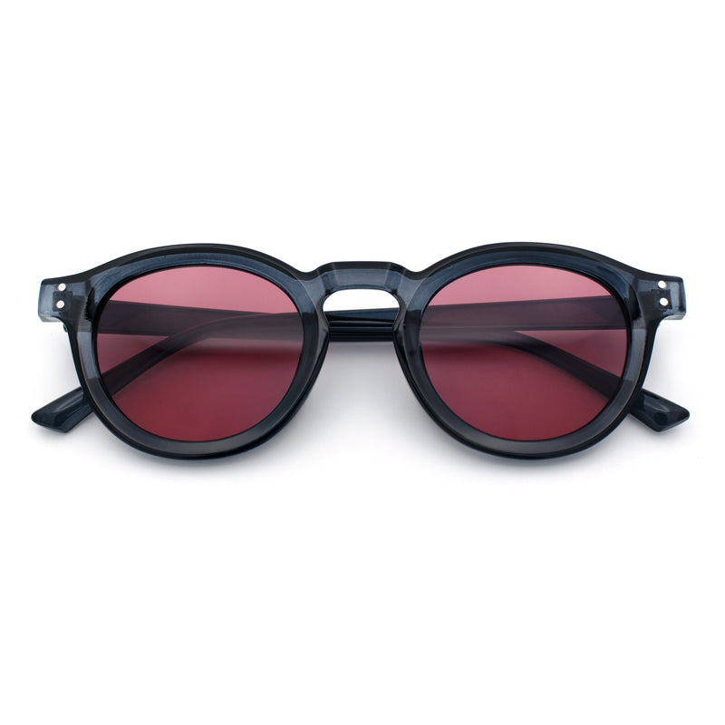 Gentlemanly Keyhole Beveled Round Horn Rim Hipster Sunglasses