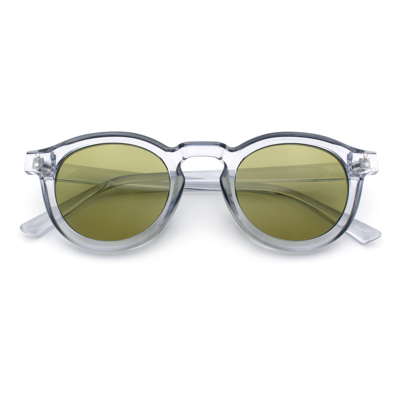 Gentlemanly Keyhole Beveled Round Horn Rim Hipster Sunglasses