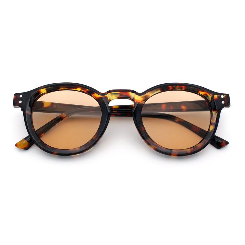 Gentlemanly Keyhole Beveled Round Horn Rim Hipster Sunglasses