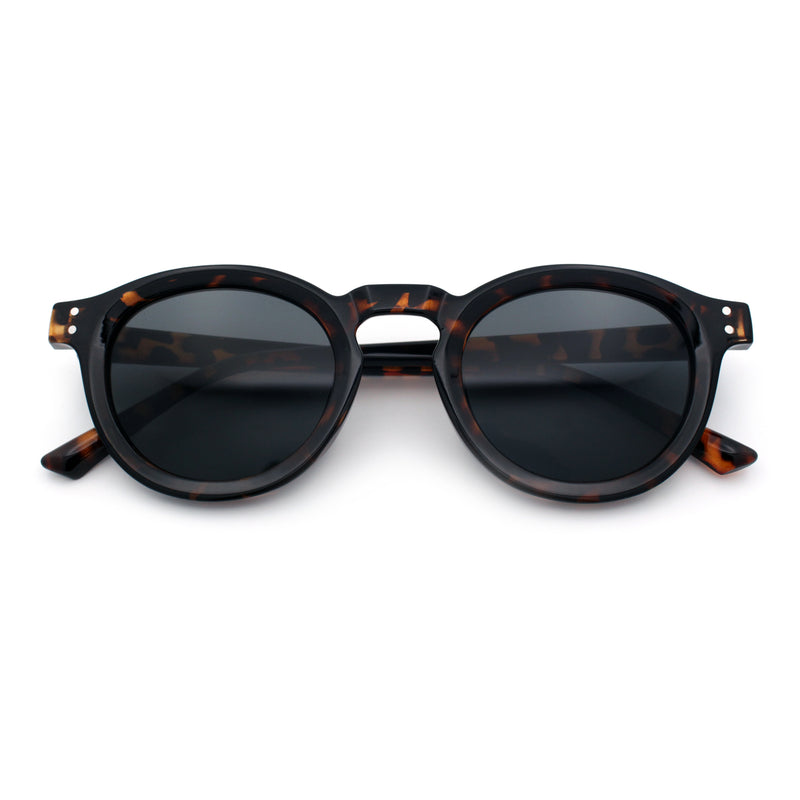 Gentlemanly Keyhole Beveled Round Horn Rim Hipster Sunglasses