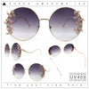 Fancy Rhinestone Floral Trim Round Circle Lens Wavy Arm Sunglasses