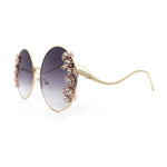 Fancy Rhinestone Floral Trim Round Circle Lens Wavy Arm Sunglasses