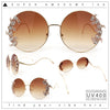 Fancy Rhinestone Floral Trim Round Circle Lens Wavy Arm Sunglasses