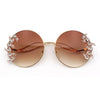 Fancy Rhinestone Floral Trim Round Circle Lens Wavy Arm Sunglasses
