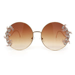 Fancy Rhinestone Floral Trim Round Circle Lens Wavy Arm Sunglasses