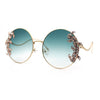 Fancy Rhinestone Floral Trim Round Circle Lens Wavy Arm Sunglasses