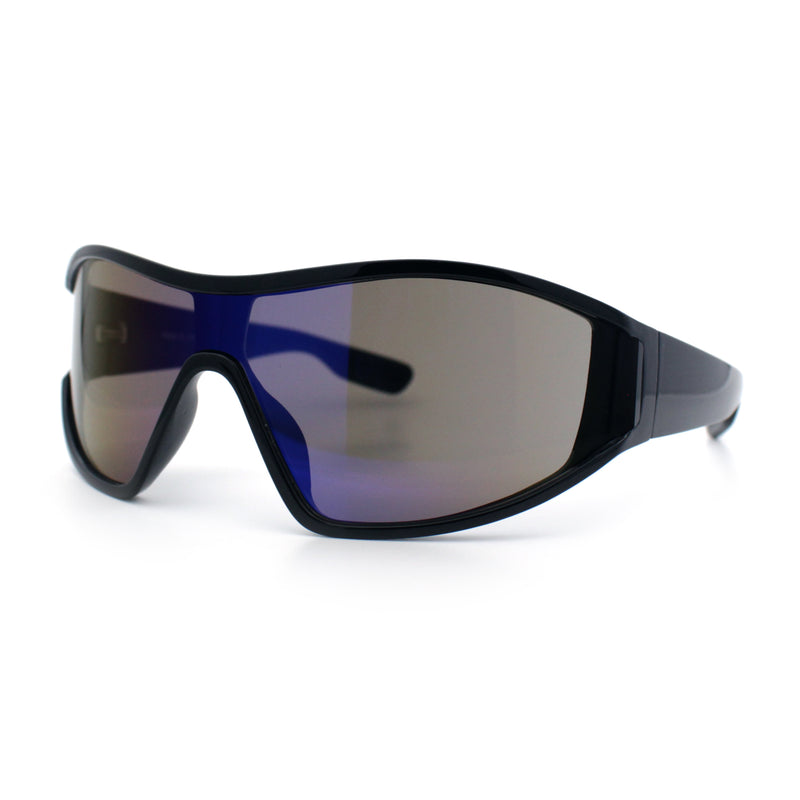 Wrap Curved Color Mirror Oversize Shield Sport Plastic Sunglasses