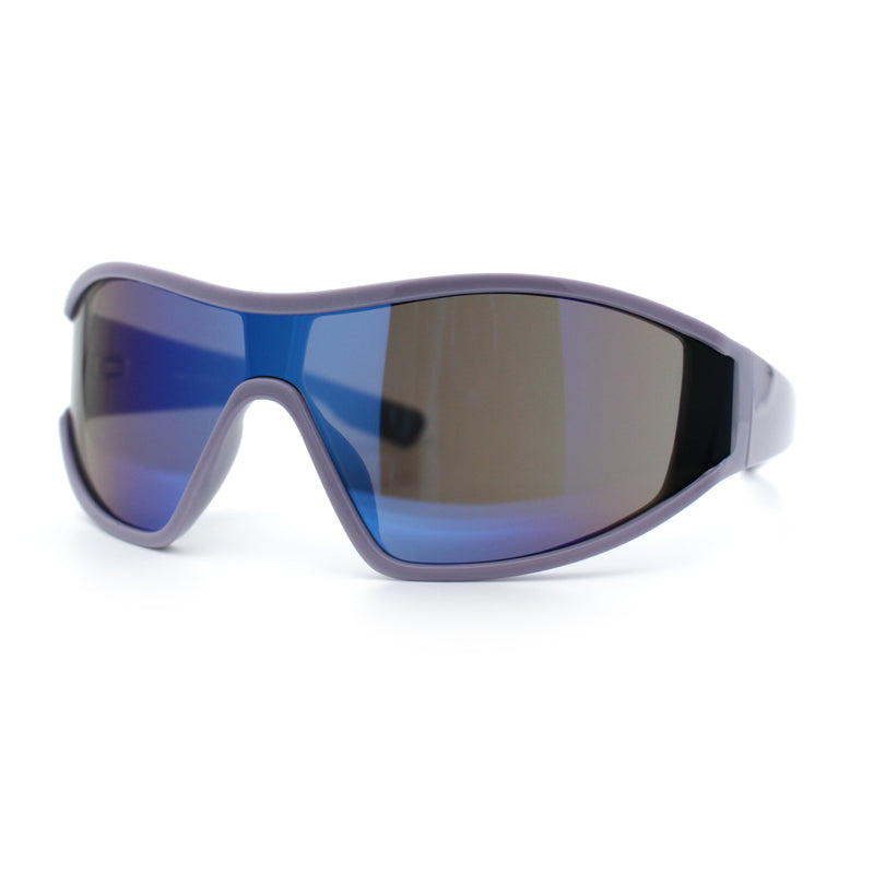 Wrap Curved Color Mirror Oversize Shield Sport Plastic Sunglasses