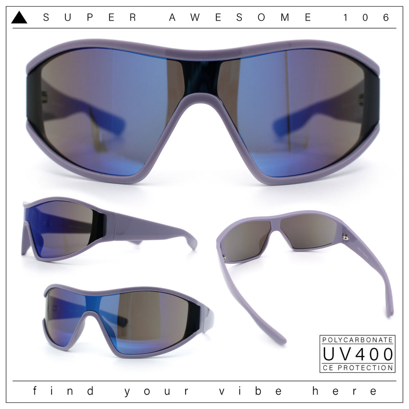 Wrap Curved Color Mirror Oversize Shield Sport Plastic Sunglasses