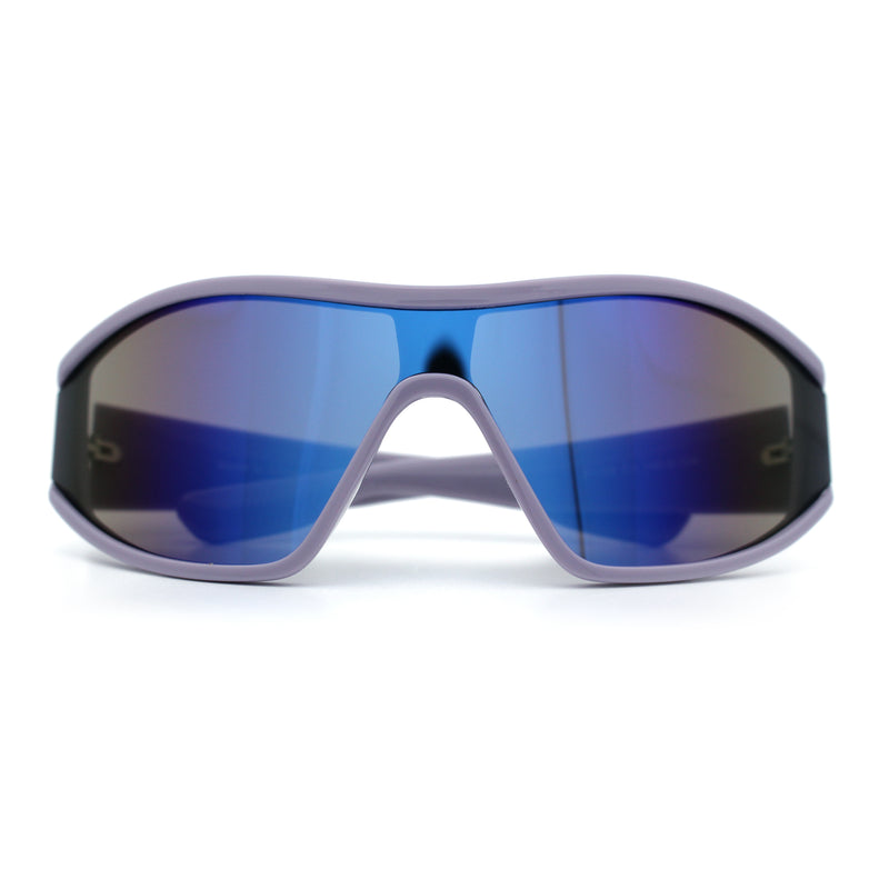 Wrap Curved Color Mirror Oversize Shield Sport Plastic Sunglasses