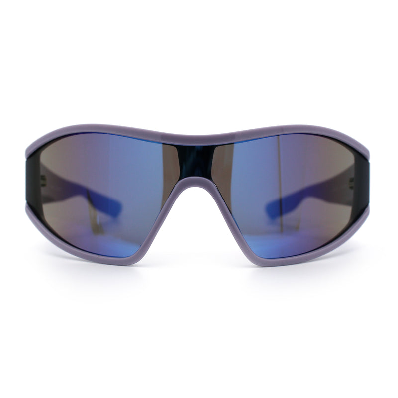 Wrap Curved Color Mirror Oversize Shield Sport Plastic Sunglasses