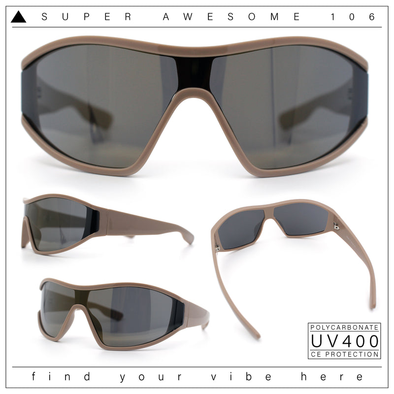 Wrap Curved Color Mirror Oversize Shield Sport Plastic Sunglasses