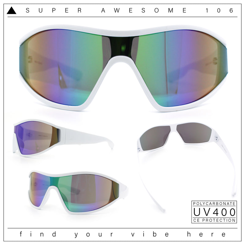 Wrap Curved Color Mirror Oversize Shield Sport Plastic Sunglasses