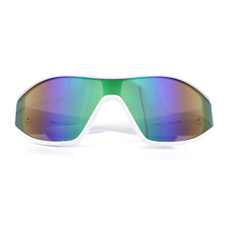 Wrap Curved Color Mirror Oversize Shield Sport Plastic Sunglasses