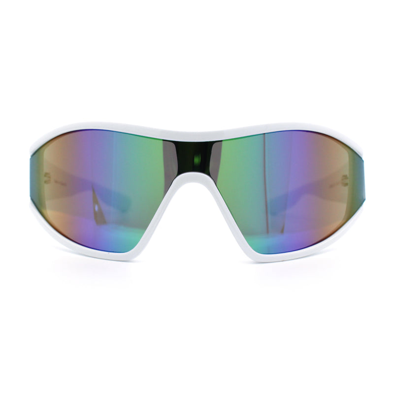 Wrap Curved Color Mirror Oversize Shield Sport Plastic Sunglasses