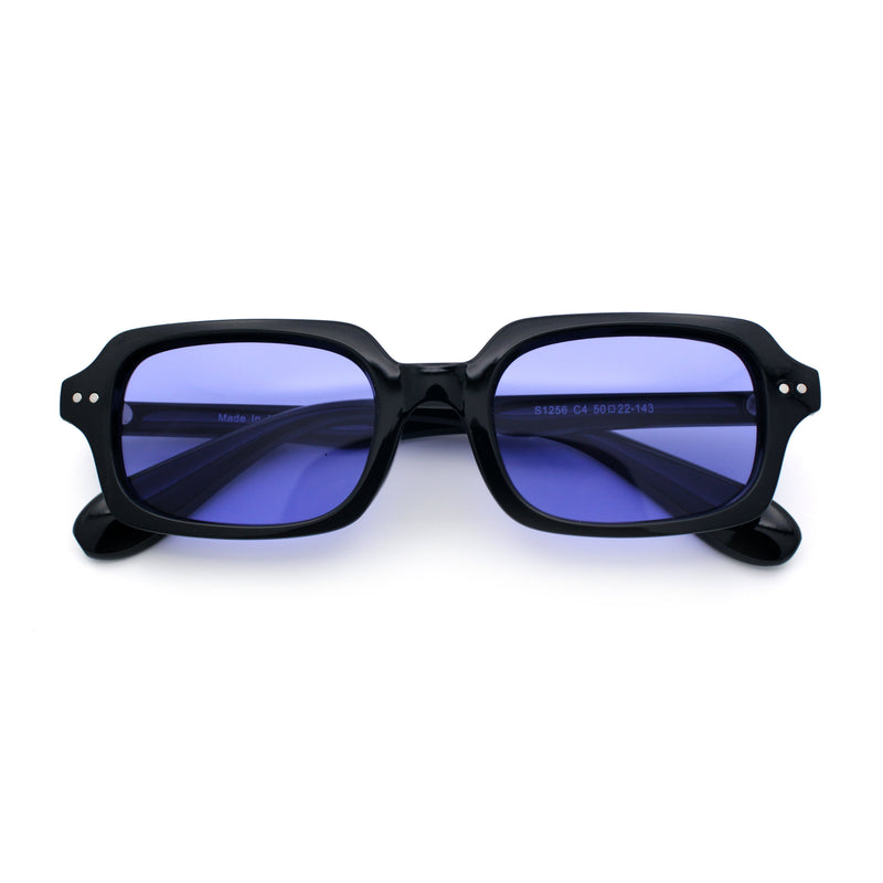 Hipster Narrow Rectangle Hustler Pop Color Lens Mid Temple Sunglasses