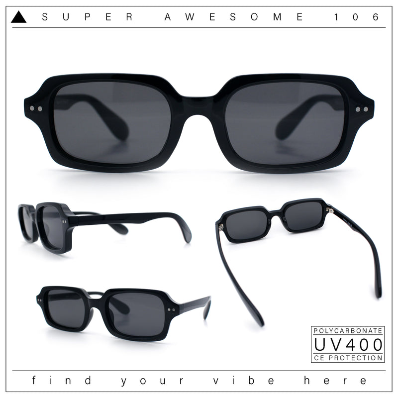 Hipster Narrow Rectangle Hustler Pop Color Lens Mid Temple Sunglasses