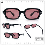 Hipster Narrow Rectangle Hustler Pop Color Lens Mid Temple Sunglasses