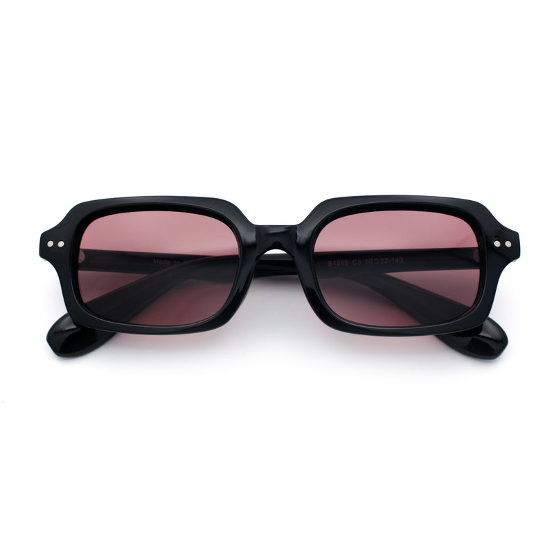 Hipster Narrow Rectangle Hustler Pop Color Lens Mid Temple Sunglasses