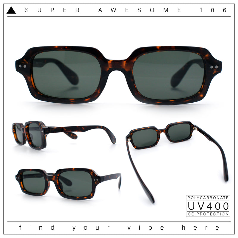 Hipster Narrow Rectangle Hustler Pop Color Lens Mid Temple Sunglasses