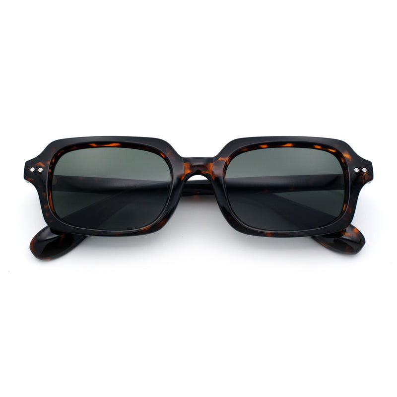 Hipster Narrow Rectangle Hustler Pop Color Lens Mid Temple Sunglasses