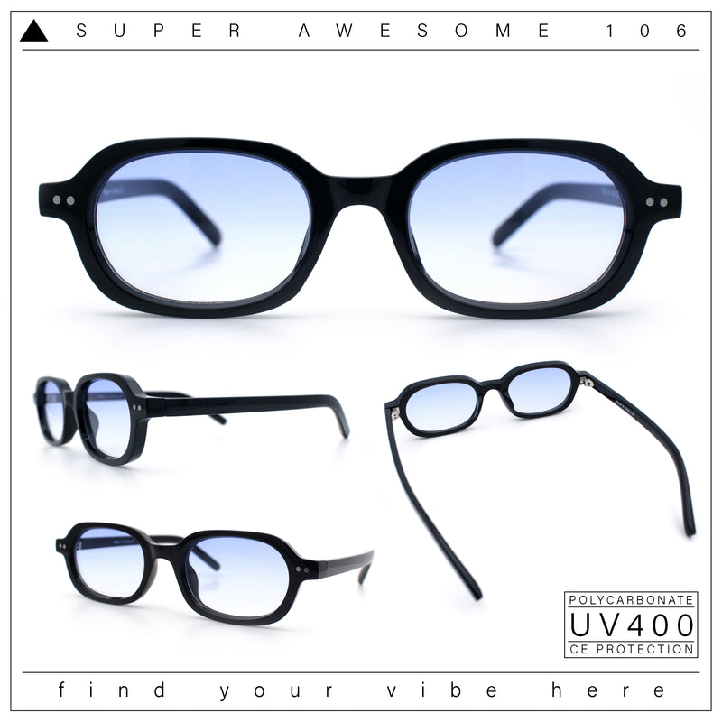 Hipster Narrow Oval Hustler Pop Color Lens Mid Temple Sunglasses