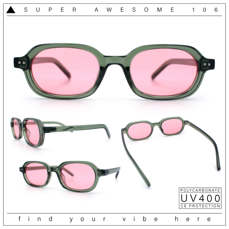Hipster Narrow Oval Hustler Pop Color Lens Mid Temple Sunglasses